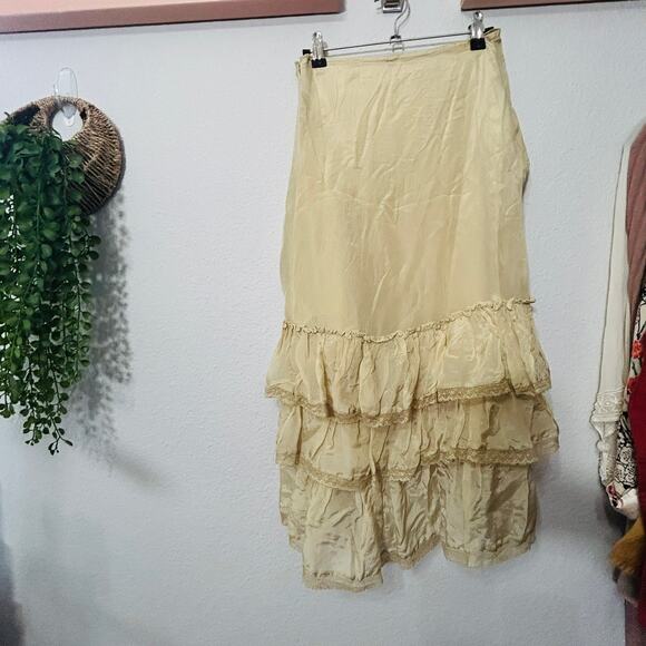 NEW Free People Calliope Ruffle Midi Skirt XS Tan Victorian Romantic Cottagecore - Picture 4 of 8